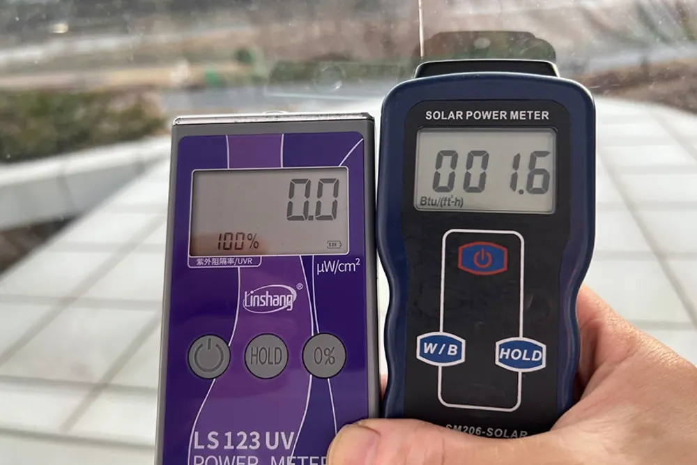 시공 후 측정, 자외선 0.0 마이크로와트, 자외선 차단율 100퍼센트